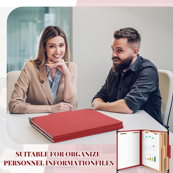 Henoyso 15 Pcs Hanging Classification File Folders, Letter Size Red Folders with 3 Pressboard Dividers, 8 Fasteners, 4 Inch Expansion, 1/3-cut Top Tab for Medical Records and File Cabinet Organizer