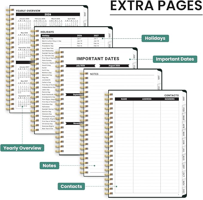 2026 Planner, Weekly and Monthly Calendar Planner for Women, Jan 2026 - Dec 2026, Hardcover Planning Agenda book with Tabs, Spiral Bound, Inner Pocket, Perfect for School Office Supplies, 8.5" x 11" - Soft Lily