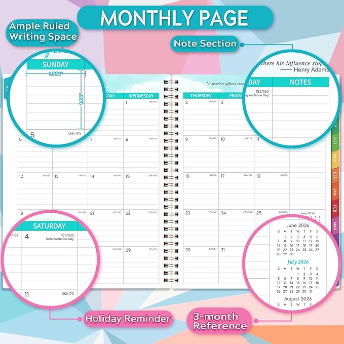 Teacher Planner 2026-2027 - Teacher Lesson Planner 2026-2027, 9" x 11", Jul.2026 - Jun.2027, Weekly & Monthly Lesson Plan Book for Teachers with Back pocket, Colorful Tabs - Blue-purple