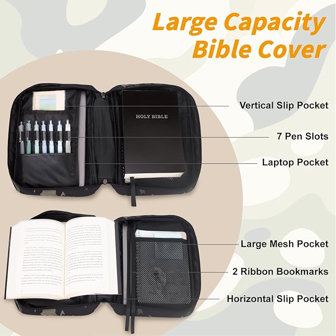 ATRIPACK Tactical Bible Cover For Men,Large Bible Case With Shoulder Strap,Water-Resistant Book cover With Handle,Multi-Functional Carrying Bible Holder Bag For Church,Study,Spiritual