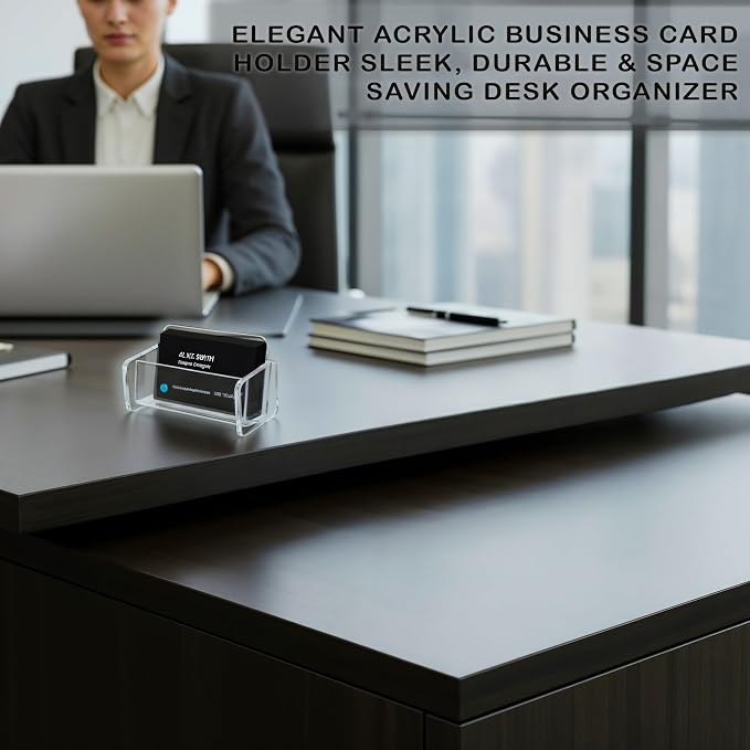 Acrylic Business Card Holder | Clear Business Card Organizer for Horzontal Cards | Plastic Business Card Display for Desk Organization | Office Desk Accessories