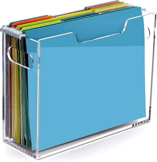 DINGHUO Acrylic Hanging File Organizer Box, Letter Size File Folder Organizer with Handles, Clear Portable File Holder for Desk Home Office School - 1 Pack