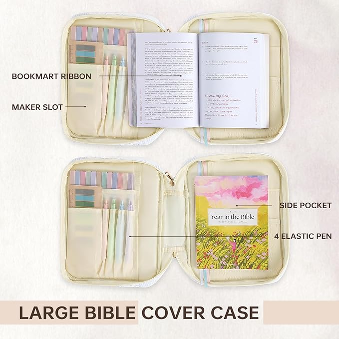 Bible Cover Case for Women Large Bible Cover Bag Quilted Bible Carrying Case for Girls Bible Study Supplies Accessories Christian Gifts for Women (Blue Gingham, Large)