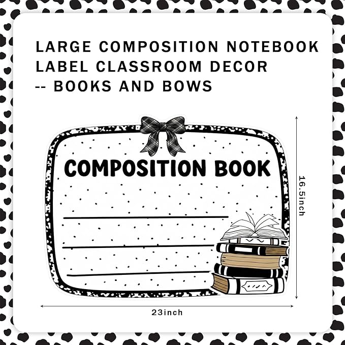 Gueevin 4 Pcs Large 23 * 16.5 inch Composition Book Cutouts Composition Notebook Bulletin Board Trim for Classroom Door First Day of School Wall Windows Porch Sign (Black White)