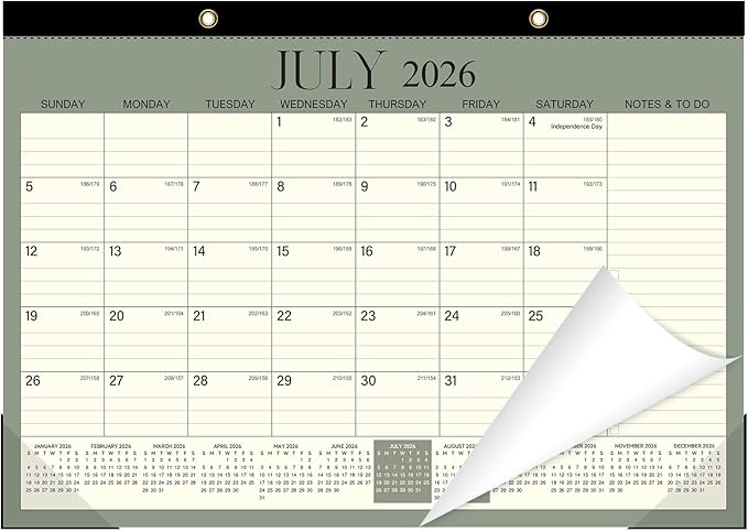 ZTX Desk Calendar 2026-2027,18 Months Calendar from July 2026 to December 2027,17" x 12" Big Calendars 2026-2027 Monthly Planner with Plastic Cover for Teacher Home Desk Top Green