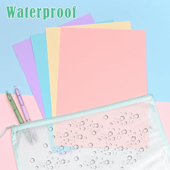 BAYTORY 18Pcs Mesh Zipper Pouch Bags, Clear Waterproof Document Bag, Assorted Color File Pockets, Large Capacity Plastic File Jackets, Multipurpose for Travel School Office and Home (Green)