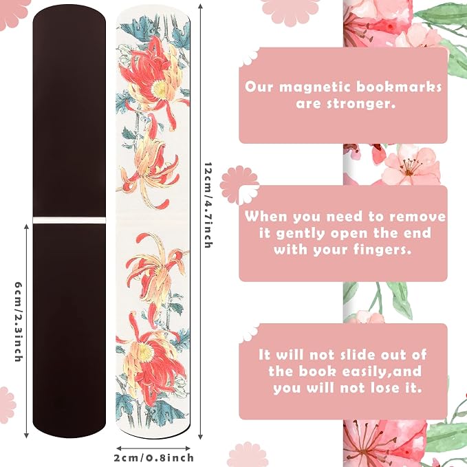 Gersoniel 30 Pcs Magnetic Bookmarks Clips Flowers Magnet Page Markers for Book Lovers Women Reading Office, Floral Style, 2.3 x 0.8 Inches