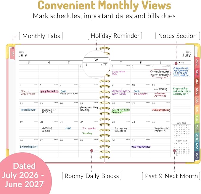 Forvencer Academic Planner 2026-2027, Hardcover Calendar Planner Weekly & Monthly, July 2026 - June 2027, 8.5" x 11", Daily Agenda with Tabs, College School Organizer for Student Teacher, Muted Purple