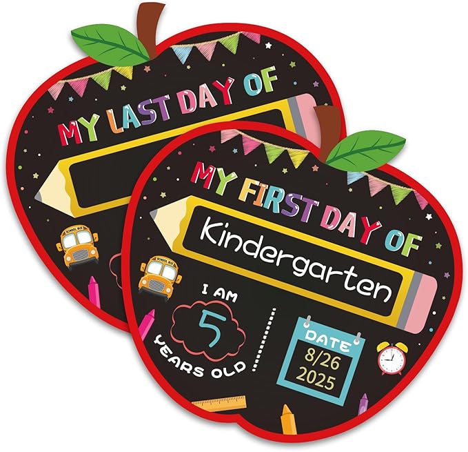 First Day of School Board Sign - Reusable Back to School Chalkboard Sign for Kids Boys Girls - 9.8" Double-Sided First and Last Day of Schools Board Gifts for Kindergarten Pre-K Preschool