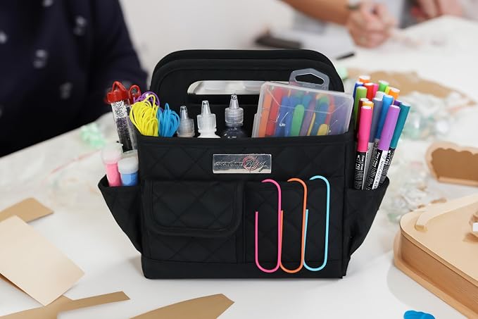 Everything Mary Desktop Tote Organizer – Black Quilted Craft Caddy – Portable Storage Bag for Scrapbooking, Sewing, Art Supplies & DIY Creative Tool Organization