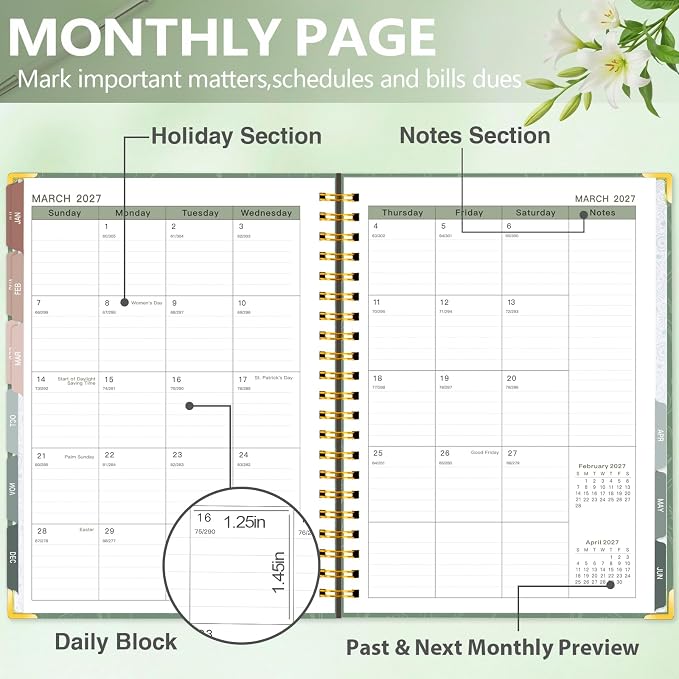 GuassLee Large 2026 Academic Planner, Weekly and Monthly Planner from July 2026-June 2027, 8.5"x 11" Aesthetic Greenery Agenda Book with Back Pocket, Stickers, Coated Tabs, A4 Size
