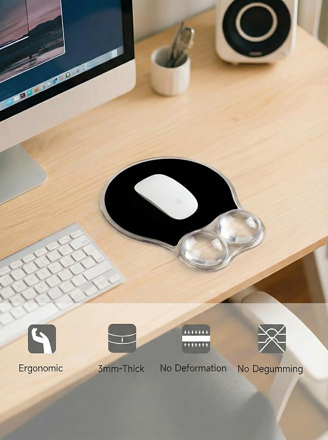 Ergonomic Gel Mouse Pad Wrist Rest Support for Desk, PU Base, Smooth Surface, Crystal Gel Cushion, Non-Slip Stability, Mousepad for Office/Home/Study Black AMP-04