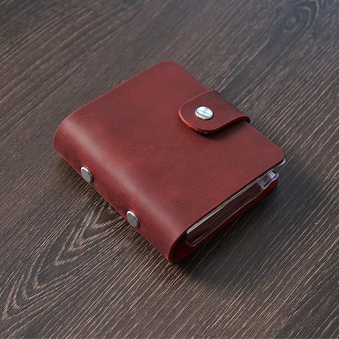 A9 Genuine Leather Journal, Red Handmade Leather Pocket Size Binder Planner, Mini Vintage Leather Planner, 120 Sheets Pages, Loose Leaf 3-Ring with Snap Button Closure (Red)