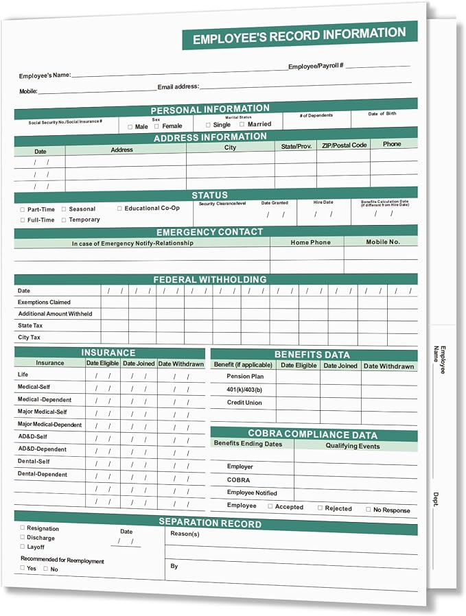 Employee Personnel File Folders,25-Pack, 9.5x11.5 Inch, Letter Size, Heavyweight Cardstock with 2 Secure Pockets,for HR Documents Organization