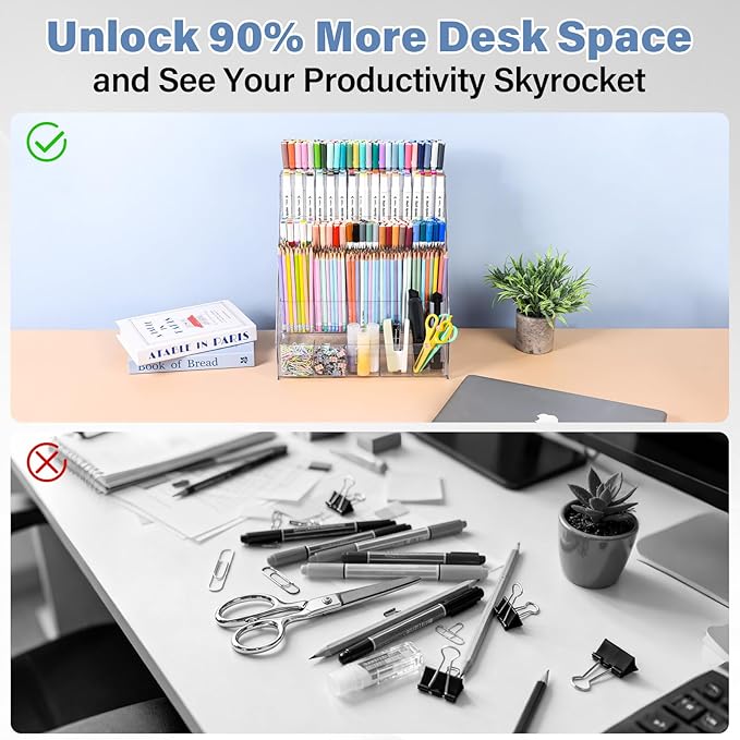 CELSOL Acrylic Marker Organizer – 4 Tier 20 Compartments for Pens, Markers, Art Supplies & Office Essentials – Clear Vertical Desk Storage for Home, Office & School