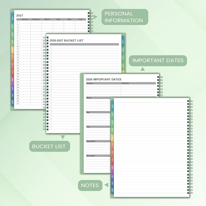 2026-2027 Monthly Planner/Calendar - Academic Planner 2026-2027, JUL 2026- DEC 2027, Planners with Colorful Tabs, Monthly Planners 26-27 for Daily Organizing - Waterproof Cover (8" x10", Note Pages, Green)