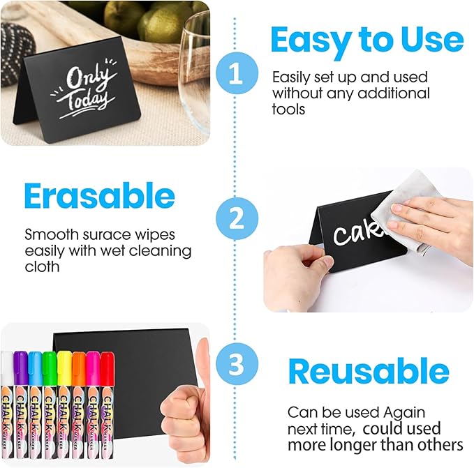 Mini Chalkboard Signs for Food, 20Pcs Food Labels for Party Buffet Food Signs, Reusable and Reserved Table Sign, Catering Supplies Buffet Display Food Tags Place Cards, with 8Pcs Chalk Markers