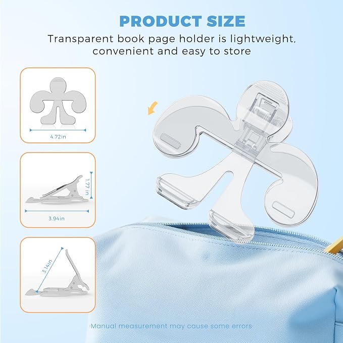 ZZWS Book Clip, Book Page Holder for Reading, 2 PCS Transparent Book Clip Adopts 12° Scientific Rack, Portable Book Clips to Hold Book Open, Fixing Manuscripts, Suitable for Teacher Clerk