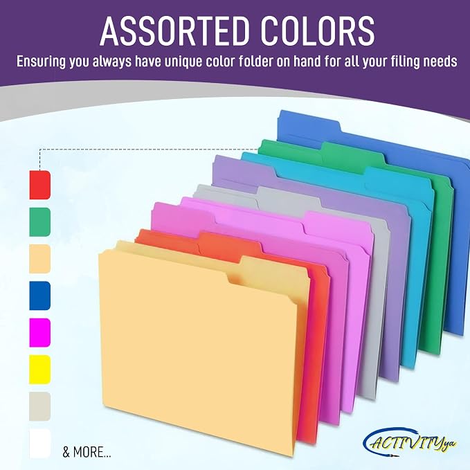 Purple File Folders, 1/3-Cut Tabs, Letter Size, 12-Pack – Durable Office Filing Folders for Documents, Papers, and Organization