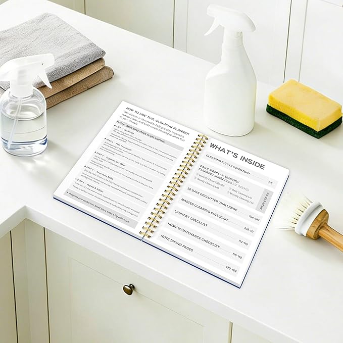 Cleaning Planner & Chore Checklist Organizer – Monthly Weekly Daily Cleaning Schedule Notebook, No-Bleed 100GSM Paper, Waterproof Transparent PVC Cover, Spiral Bound Home Cleaning Planner for Busy Families