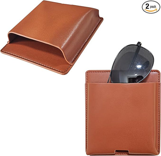 2 pcs Remote Control Holder, Wall Mounted Self-adhesive Leather Hanging Pouch Waterproof Wall Hanging Pouch for Cell Phone Remote Control Office Home School (Brown)