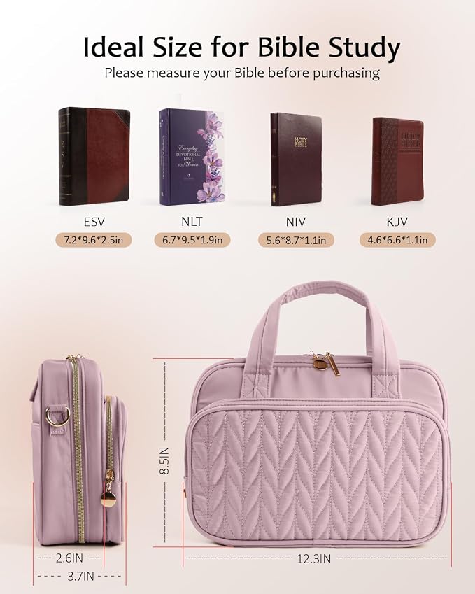 BellaHold Bible Cover Case for Women, Large Bible Bag with Study Supplies, Bible Journaling Kit with Highlighters and Pens No Bleed, Christian Gift for Women (Shoulder Strap, Dusky Rose)
