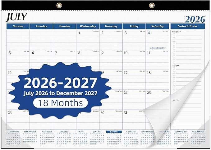 Tcamp Desk Calendar 2026-2027, Large Desktop/Wall Monthly Calendar (Jul. 2026 - Dec. 2027) 17'' x 12'' School Year Desk Planner for Home School Office Desktop