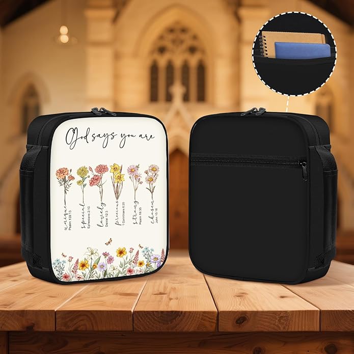 Bible Cover for Women, Bible Holder, Bible Cover With Handles, Bible Carrying Case, Bible Bags With Zipper and Pockets