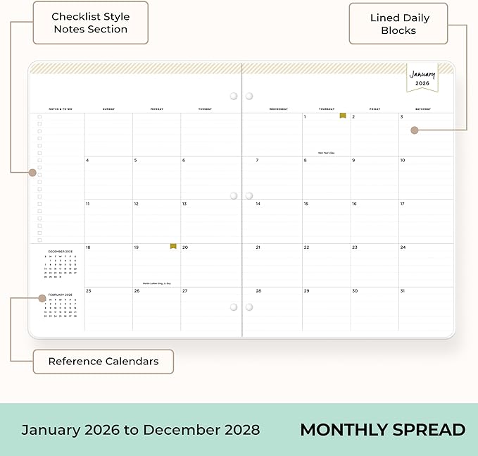 Blue Sky Day Designer 24 Month 2026 Monthly Planner Calendar, January 2026 - December 2027, 8.5" x 11", Flexible Cover, Stapled Binding, Swiss Dot Black