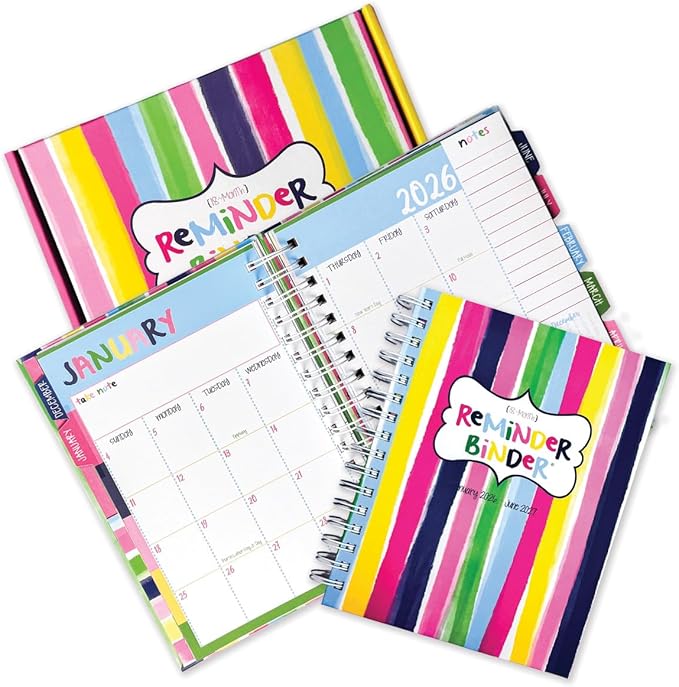 Reminder Binder 2026-2027 Planner – 18-Month Weekly & Monthly Calendar, 361 Stickers, Tabs, Hardcover, Elastic Closure, Pockets, To-Do Lists, Keepsake Gift Box
