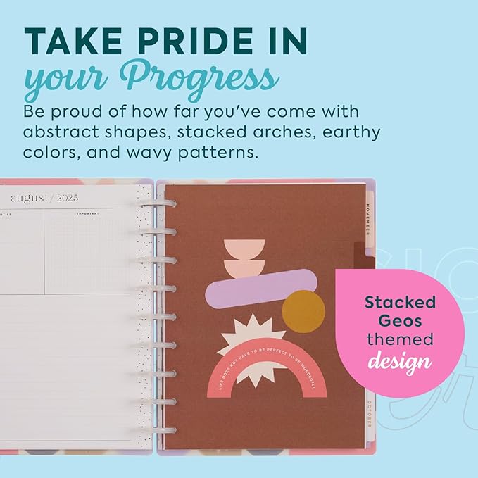 Happy Planner Disc-Bound Academic Planner July 2025 - June 2026 Daily, Weekly and Monthly - 3 Bonus Months, Classic Size, Dashboard Layout, Stacked Geos