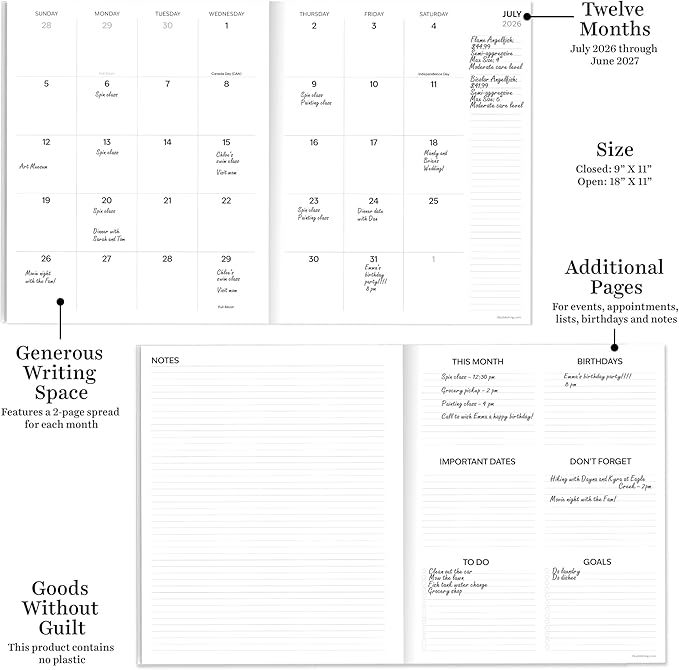 TF Publishing July 2026 - June 2027 Wild Bison Large Monthly Planner with Thick Paper - 12 Month Academic Planner 2026-2027 with 2-Page Spreads, Large Calendar Grids and Prompts - 9 in x 11 in