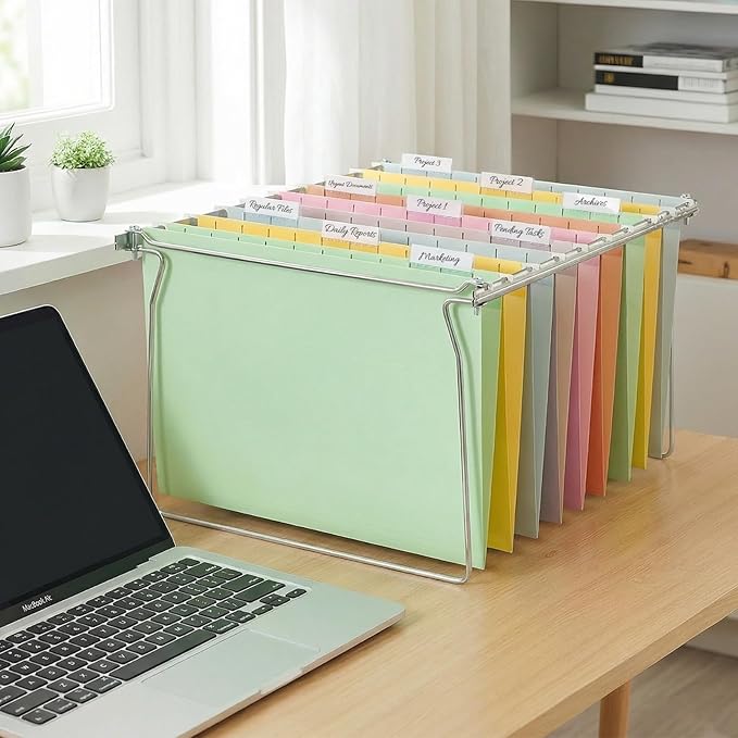 SUNEE Hanging File Folders, 50 Pack Letter Size Hanging File Folders with 1/5-cut Tabs, Stay Organized for Your Home and Office Bulk File, Documents and Paper, 10 Macaron Colors