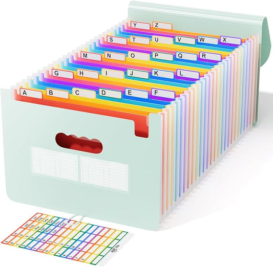 ABC life 26-Pocket Accordion File Organizer, Expanding File Folder, Letter/A4 Size Plastic Monthly Bill & Tax Receipt Holder with A-Z Tabs for Home, Office, Classroom - Sage Green