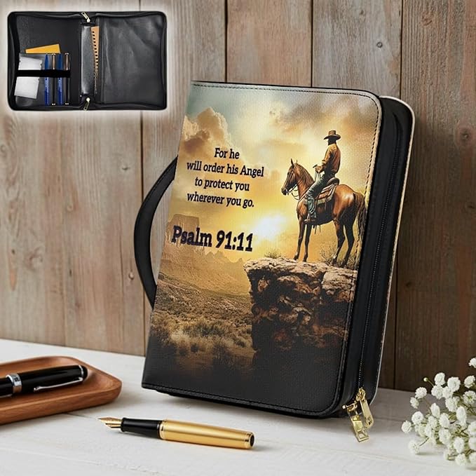 PU Bible Covers for Men Small Size Bible Case Bible Bag with Leather Bookmark (Set of 1),Western Cowboy Scripture