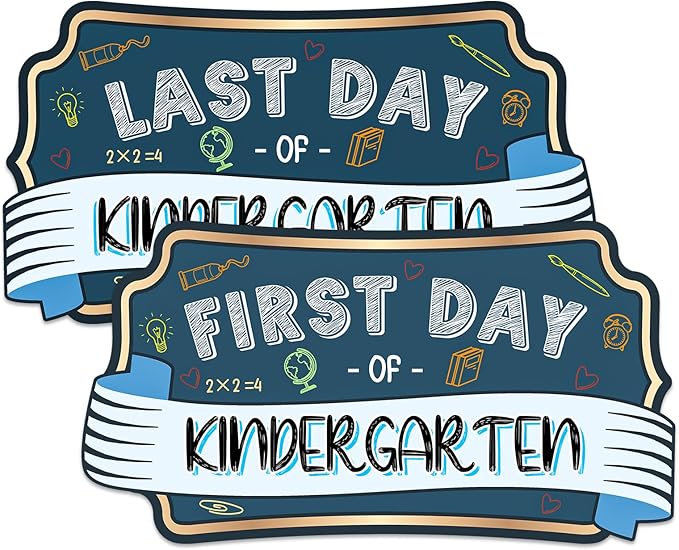 JUESMOS First & Last Day of School Sign Double Sided First Day of Kindergarte Chalkboard Style Photo Prop Signs Back to School Gifts for Kids Girls Boys Reusable First Day of Kindergarten Photo Props