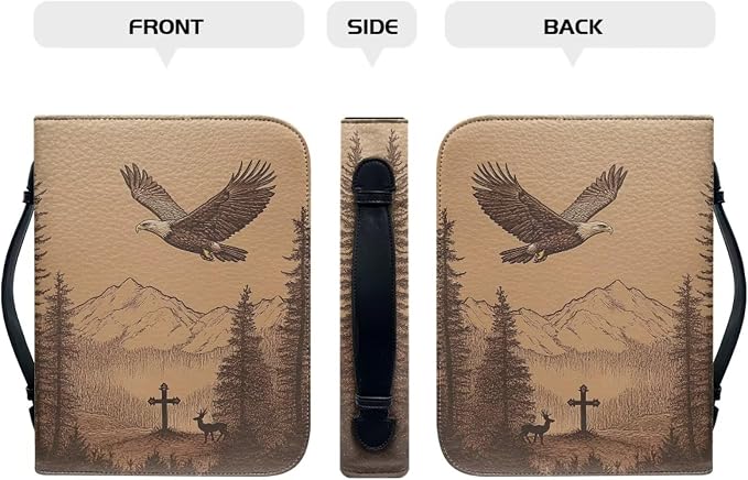 Leather Bible Cover,Bible Case for Men Large Size Bible Covers,Bible Study Case, Bald Eagle Cross,X-Large