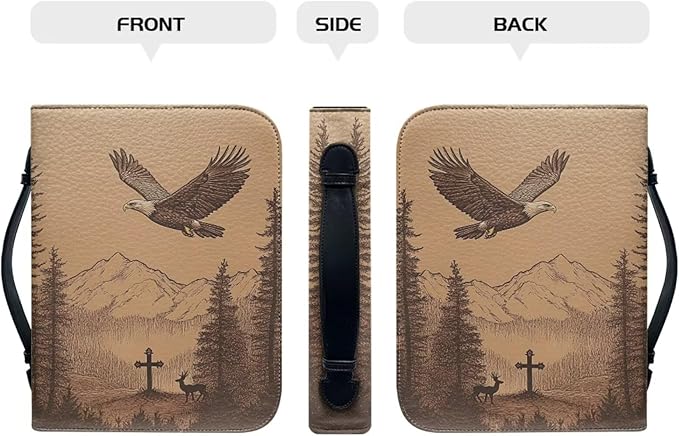 Leather Bible Cover,Bible Case for Men Large Size Bible Covers,Bible Study Case, Bald Eagle Cross,X-Large