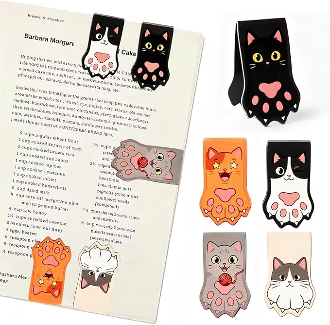10PCS Kawaii Cat Paw Magnetic Bookmarks with, Adorable Cat Face Page Holders, Funny Reading Accessories for Teachers Book Lovers Office Gifts，Unique Gifts for Women(Mixed Colors)
