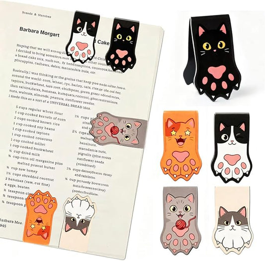 10PCS Kawaii Cat Paw Magnetic Bookmarks with, Adorable Cat Face Page Holders, Funny Reading Accessories for Teachers Book Lovers Office Gifts，Unique Gifts for Women(Mixed Colors)