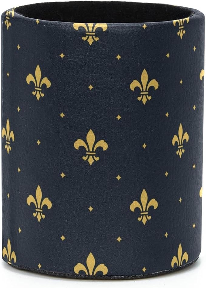 Large Capacity Golden Fleur De Lis Pattern Leather Pen Holder for Desk, Colored Pencil Holder Makeup Brush Holders, Desk Accessories & Workspace Organizers for Home, School & Office