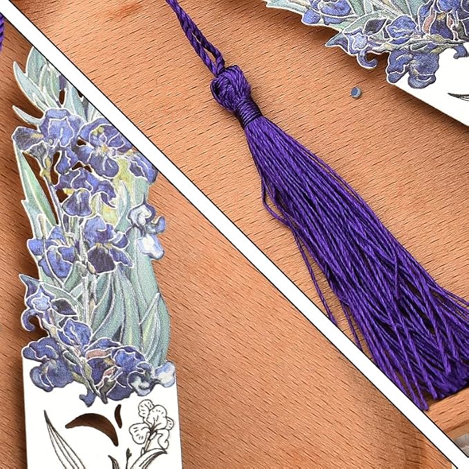 Metal Van Goghs Irises Bookmark with Tassel Flower Book Markers for Reading Lovers Artists Birthday Gifts for Men Women Vintage Bookish Book Marks for Teenage Girls Boys Floral Oil Painting Gift Ideas