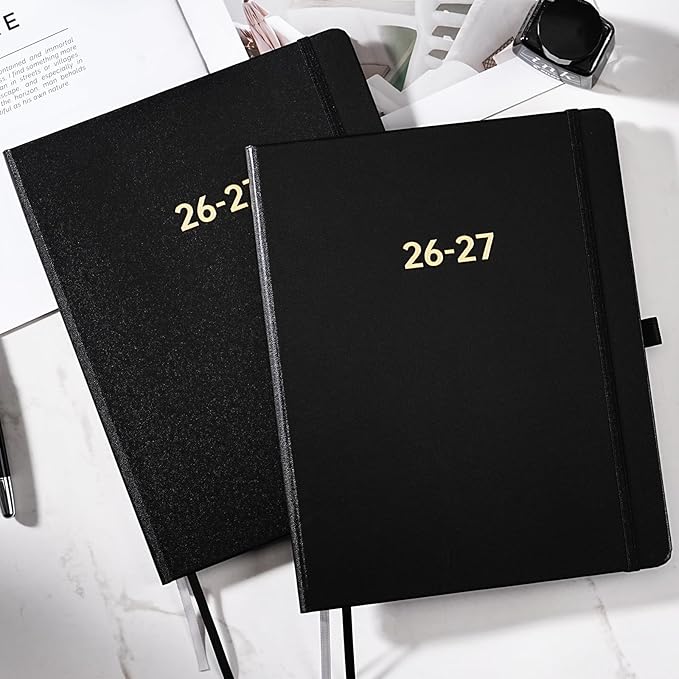 Planner 2026-2027 - Academic Planner 2026-2027, July 2026 - June 2027, 8'' x 10'', 26-27 Planner Weekly and Monthly, 26-27 Calendar Planners with Pen Holder, Elastic Closure, Leather Hardcover - Black