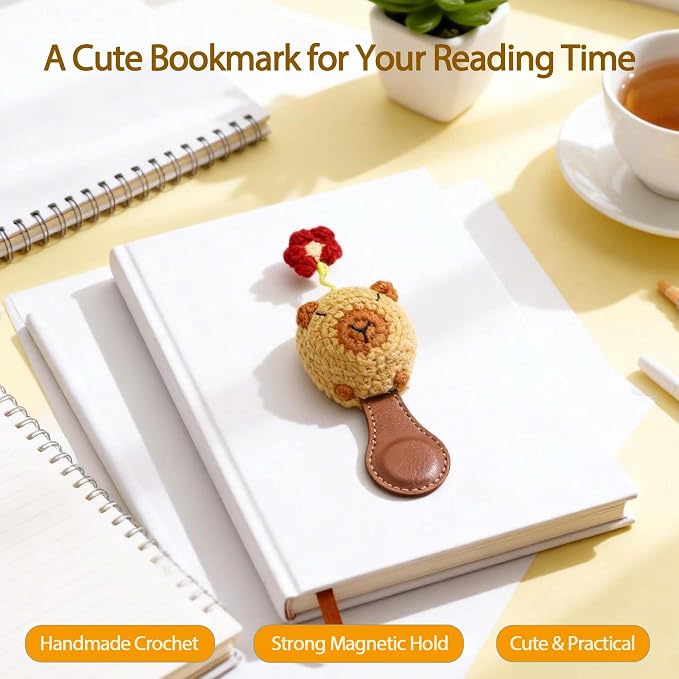 CharySim Crochet Bookmark Set, 2PC Magnetic Cute Animal Bookmarks for Women, 3D Handmade Funny Bookmark Gift for Book Lovers, Aesthetic Reading Gift, Gift for Women