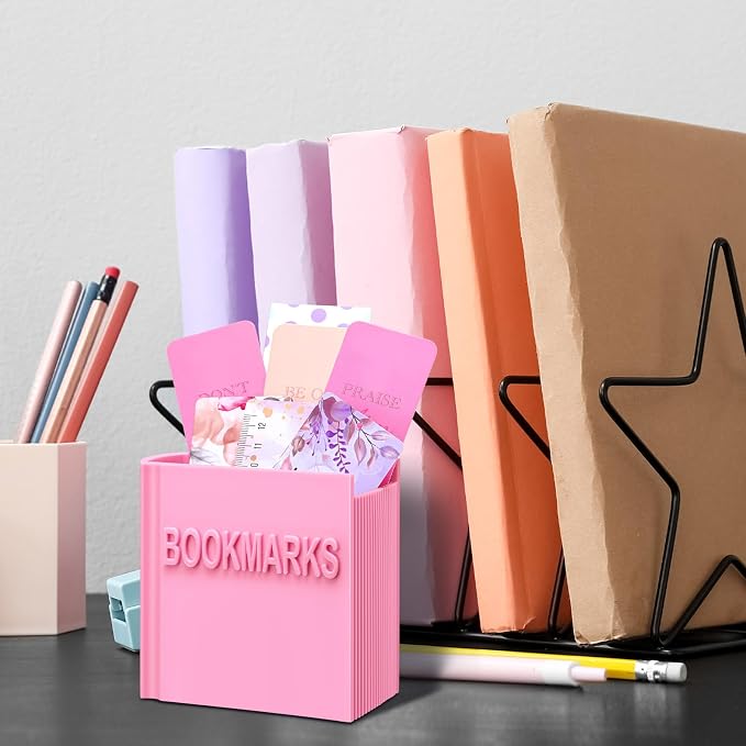 Honeydak 3D Printed Book Shaped Bookmark Holder Book Lover Gift Bookish Accessory Office Desk Supplies Funny Bookmark Accessories End of Year Gift for Teacher(Pink)
