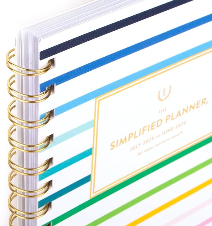 AT-A-GLANCE Planner 2025-2026 Academic, Simplified by Emily Ley, Weekly & Monthly, 5-1/2" x 8-1/2", Small, Monthly Tabs, Flexible Cover, Happy Stripe (EL37-200A)