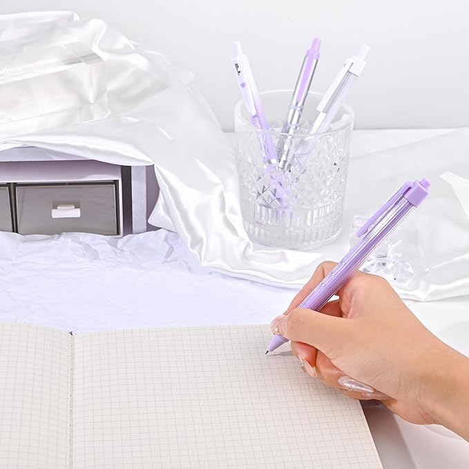 BAYTORY 8Pcs Gel Pens, Aesthetic Pens, Fine Point 0.5 mm Pen for Journaling, Retractable Quick Dry Black Ink, Smooth Writing for Office School Supplies (Purple Series)