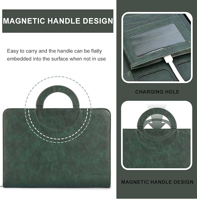 Leathario Portfolio Binder, Includes 5 Folder Index Dividers, 13 Inch Tablets Organizer with Handle, Vegan Leather A4 Padfolio, Multi-Pocket Notepad Business Planner Professional Document