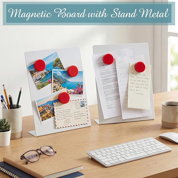 Fainne 2 Pcs Magnetic Bulletin Board with Easel Stand Mini Magnet Metal Tabletop Memo Display Board for Back to School Menu Table Office Supplies (White,11 x 8.5 Inches)