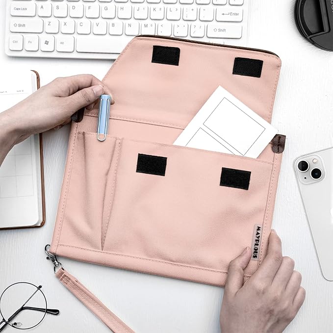 A5 Conference Folder Business Organiser Bag Notepad Carrying Case Document Case A5 Portfolio Organiser Portfolio Binder with Zip (Sweet Pink)